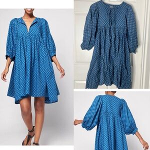 Faherty Lyla Mixed Print Floral Long Sleeve Organic Cotton Mini Dress Sz M